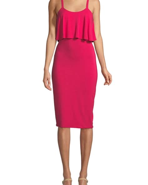 michael kors flounce-popover knit tank dress in deep pink|Ribbed Metallic Knit Flounce Tank Dress .